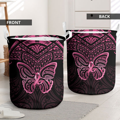 New Zealand Breast Cancer Support Laundry Basket Maori Butterfly Pink Ribbon Black Version