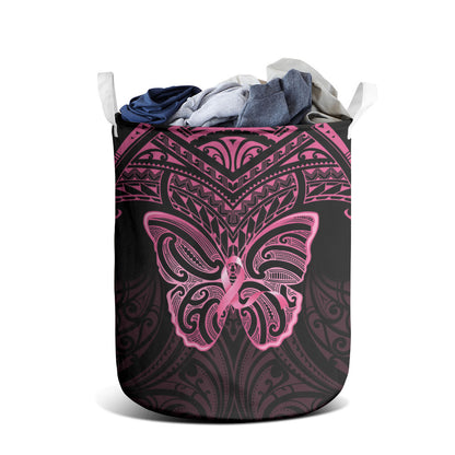 New Zealand Breast Cancer Support Laundry Basket Maori Butterfly Pink Ribbon Black Version
