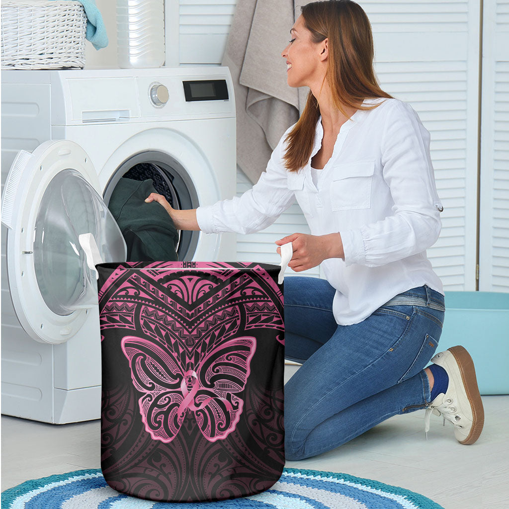 New Zealand Breast Cancer Support Laundry Basket Maori Butterfly Pink Ribbon Black Version
