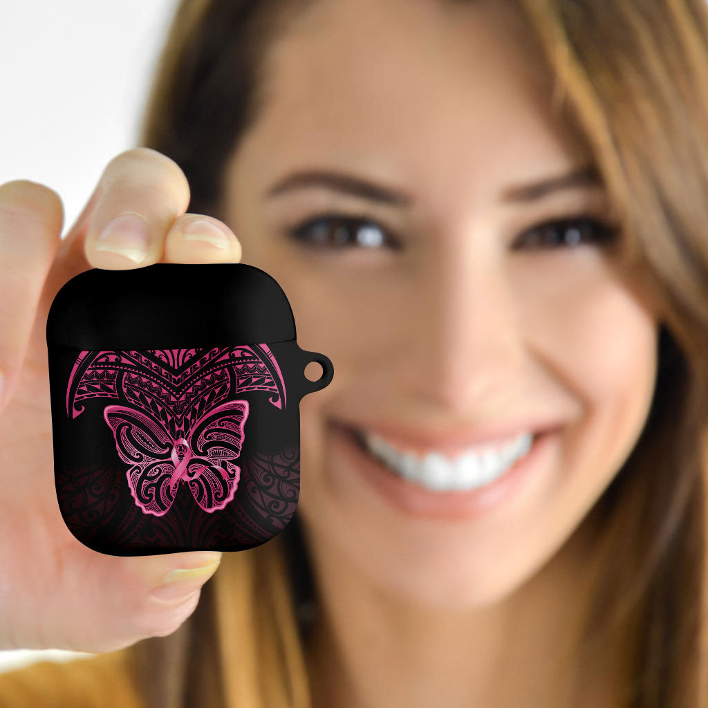 New Zealand Breast Cancer Support AirPods Case Maori Butterfly Pink Ribbon Black Version