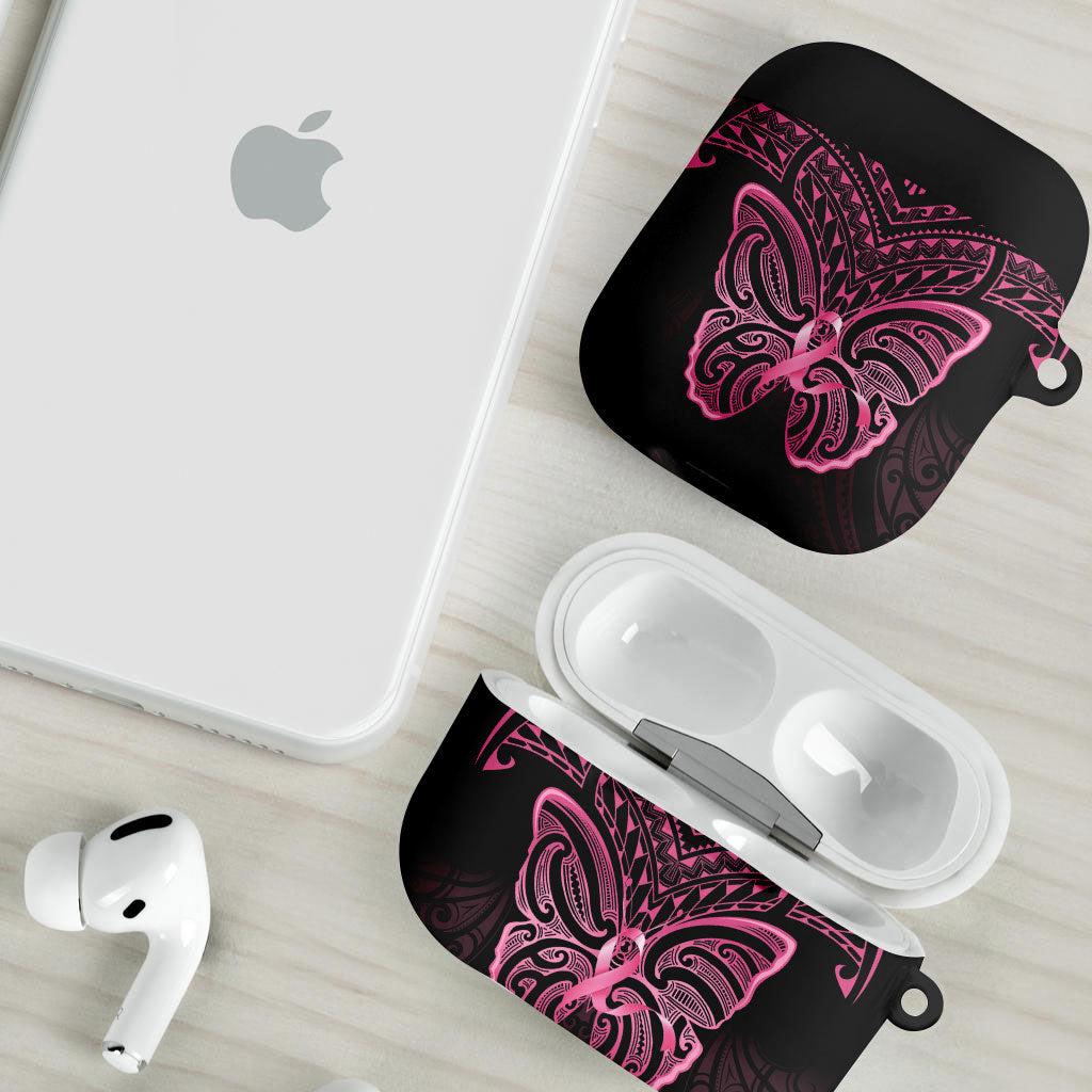 New Zealand Breast Cancer Support AirPods Case Maori Butterfly Pink Ribbon Black Version