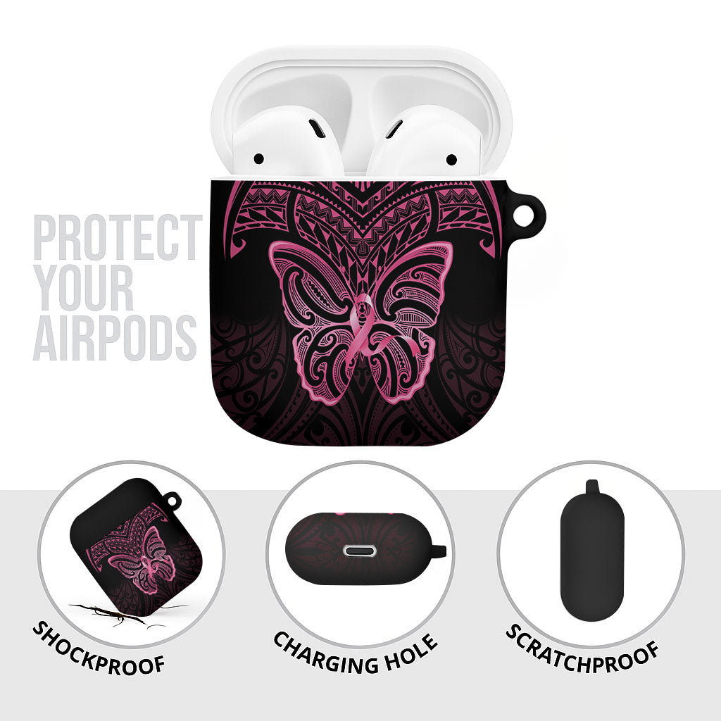 New Zealand Breast Cancer Support AirPods Case Maori Butterfly Pink Ribbon Black Version