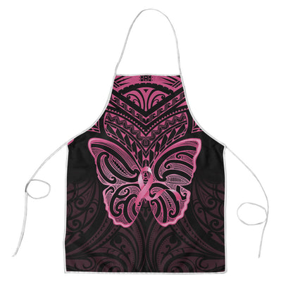 New Zealand Breast Cancer Support Apron Maori Butterfly Pink Ribbon Black Version