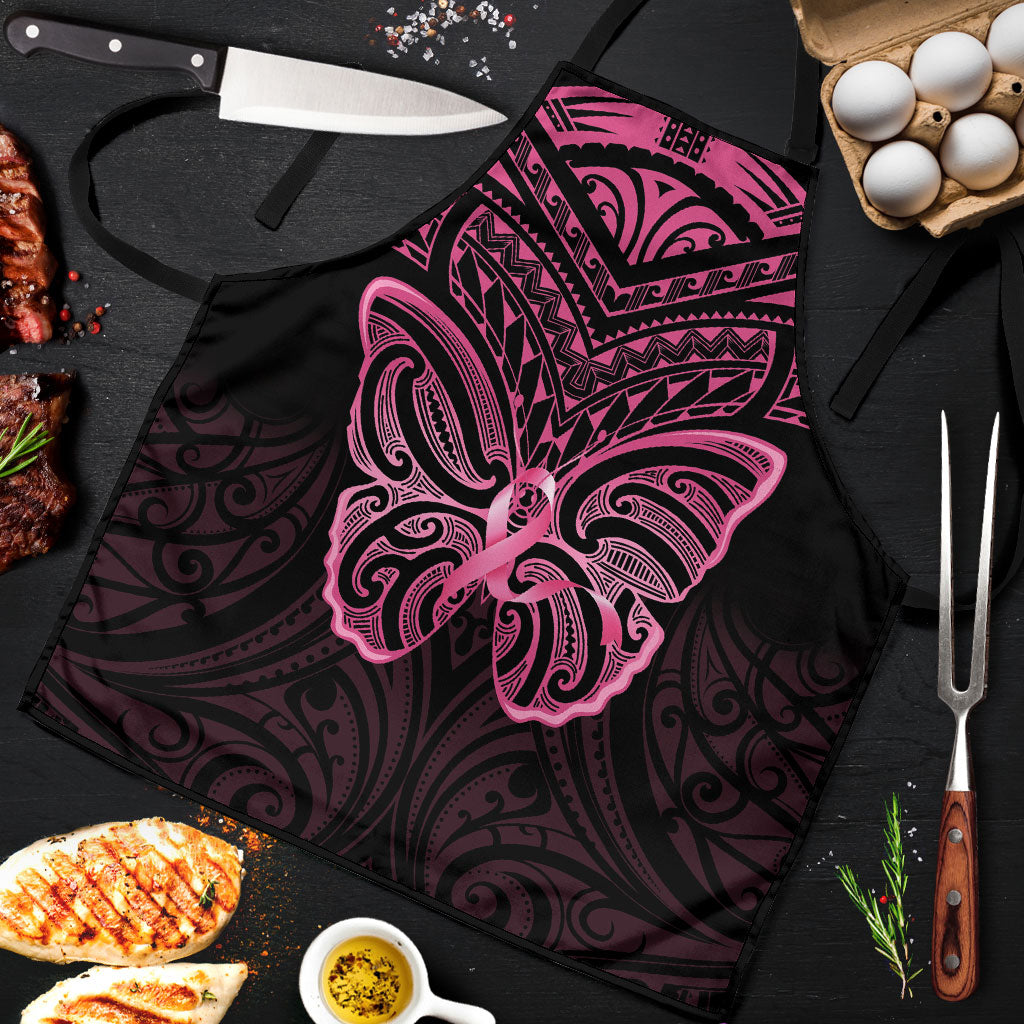 New Zealand Breast Cancer Support Apron Maori Butterfly Pink Ribbon Black Version