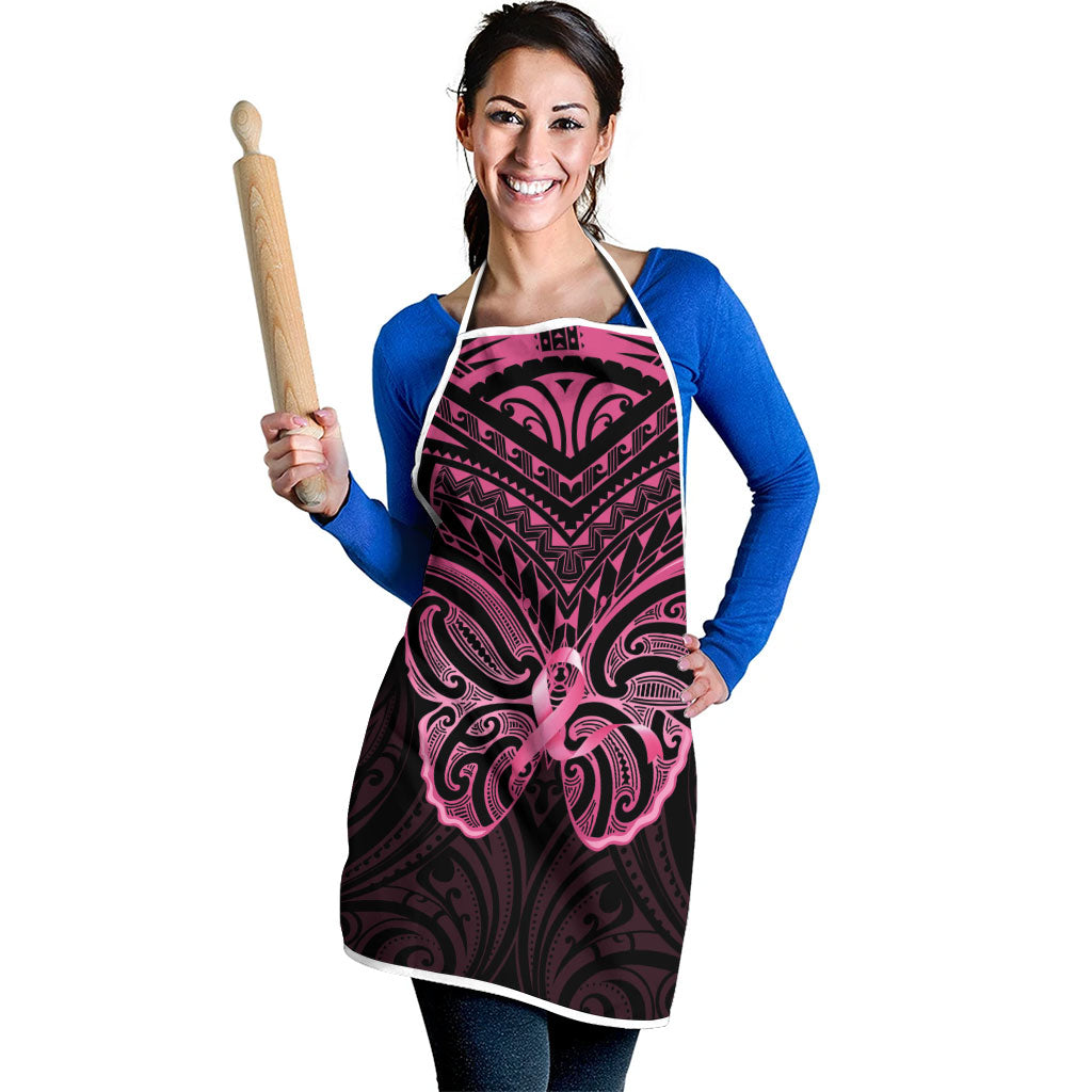 New Zealand Breast Cancer Support Apron Maori Butterfly Pink Ribbon Black Version