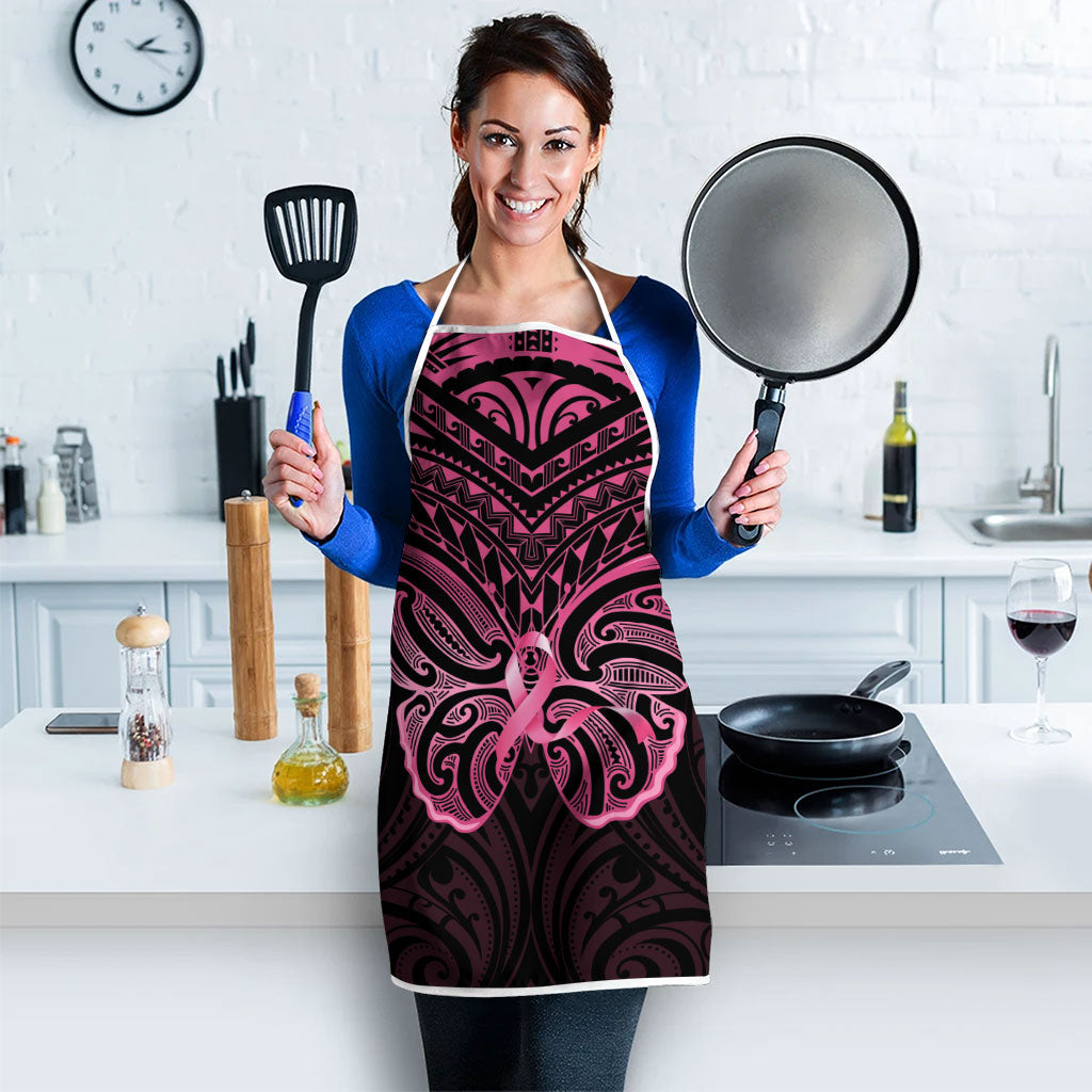 New Zealand Breast Cancer Support Apron Maori Butterfly Pink Ribbon Black Version