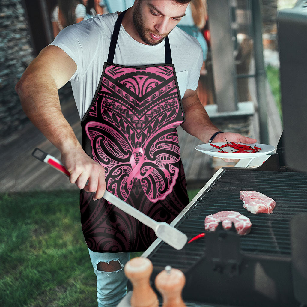 New Zealand Breast Cancer Support Apron Maori Butterfly Pink Ribbon Black Version