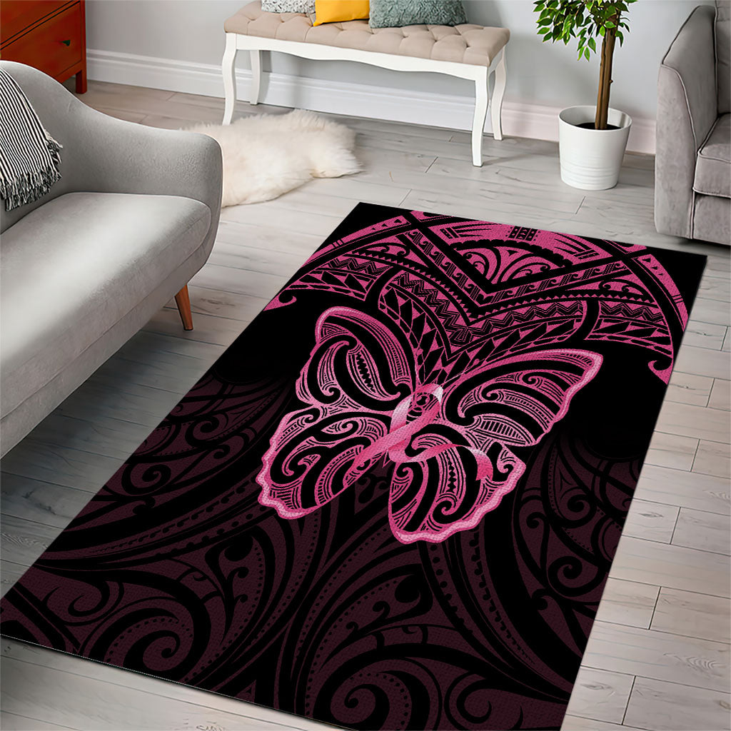 New Zealand Breast Cancer Support Area Rug Maori Butterfly Pink Ribbon Black Version