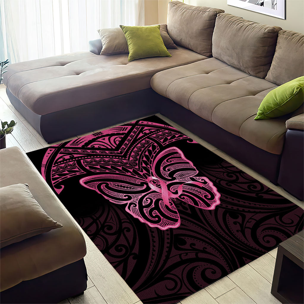 New Zealand Breast Cancer Support Area Rug Maori Butterfly Pink Ribbon Black Version