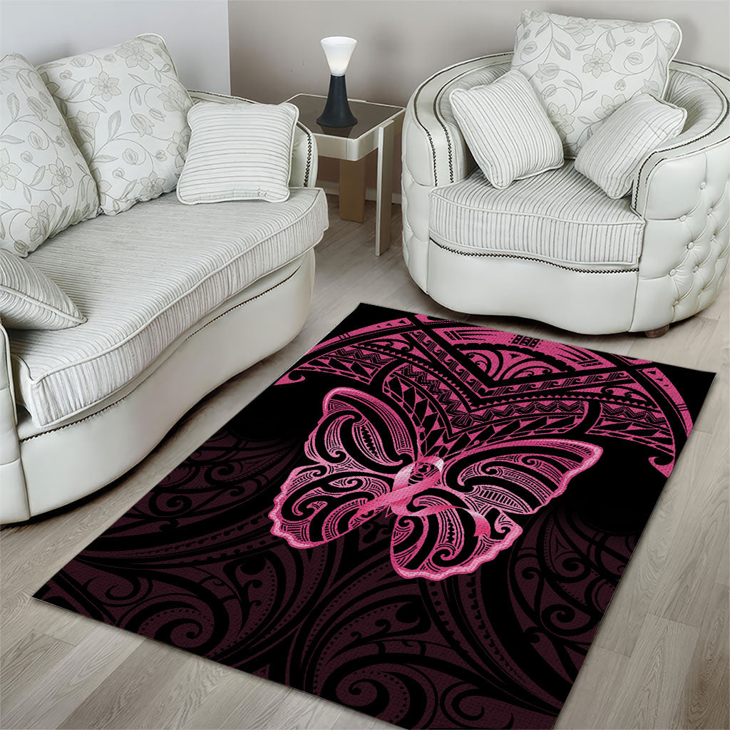 New Zealand Breast Cancer Support Area Rug Maori Butterfly Pink Ribbon Black Version