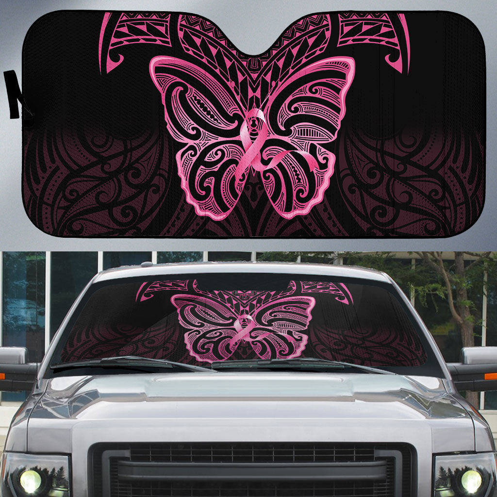 New Zealand Breast Cancer Support Auto Sun Shade Maori Butterfly Pink Ribbon Black Version