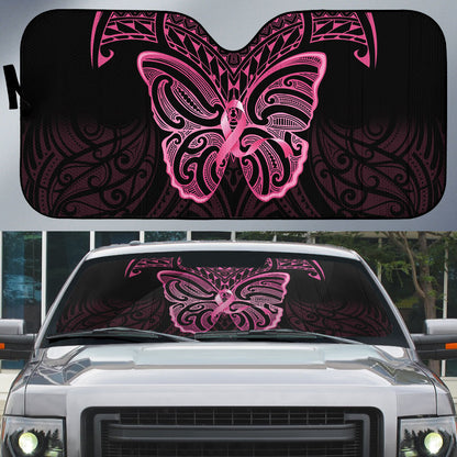New Zealand Breast Cancer Support Auto Sun Shade Maori Butterfly Pink Ribbon Black Version