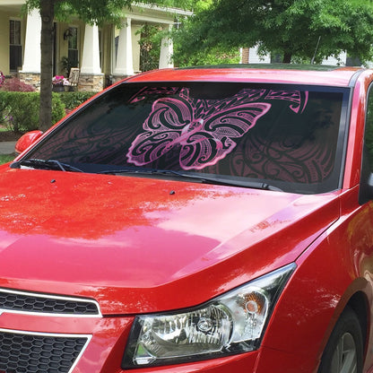 New Zealand Breast Cancer Support Auto Sun Shade Maori Butterfly Pink Ribbon Black Version