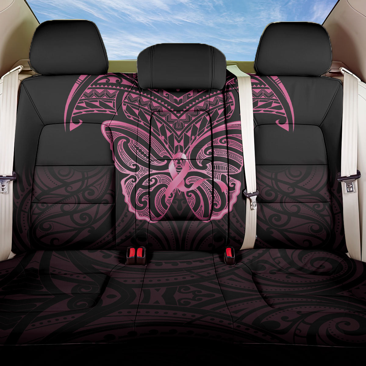 New Zealand Breast Cancer Support Back Car Seat Cover Maori Butterfly Pink Ribbon Black Version