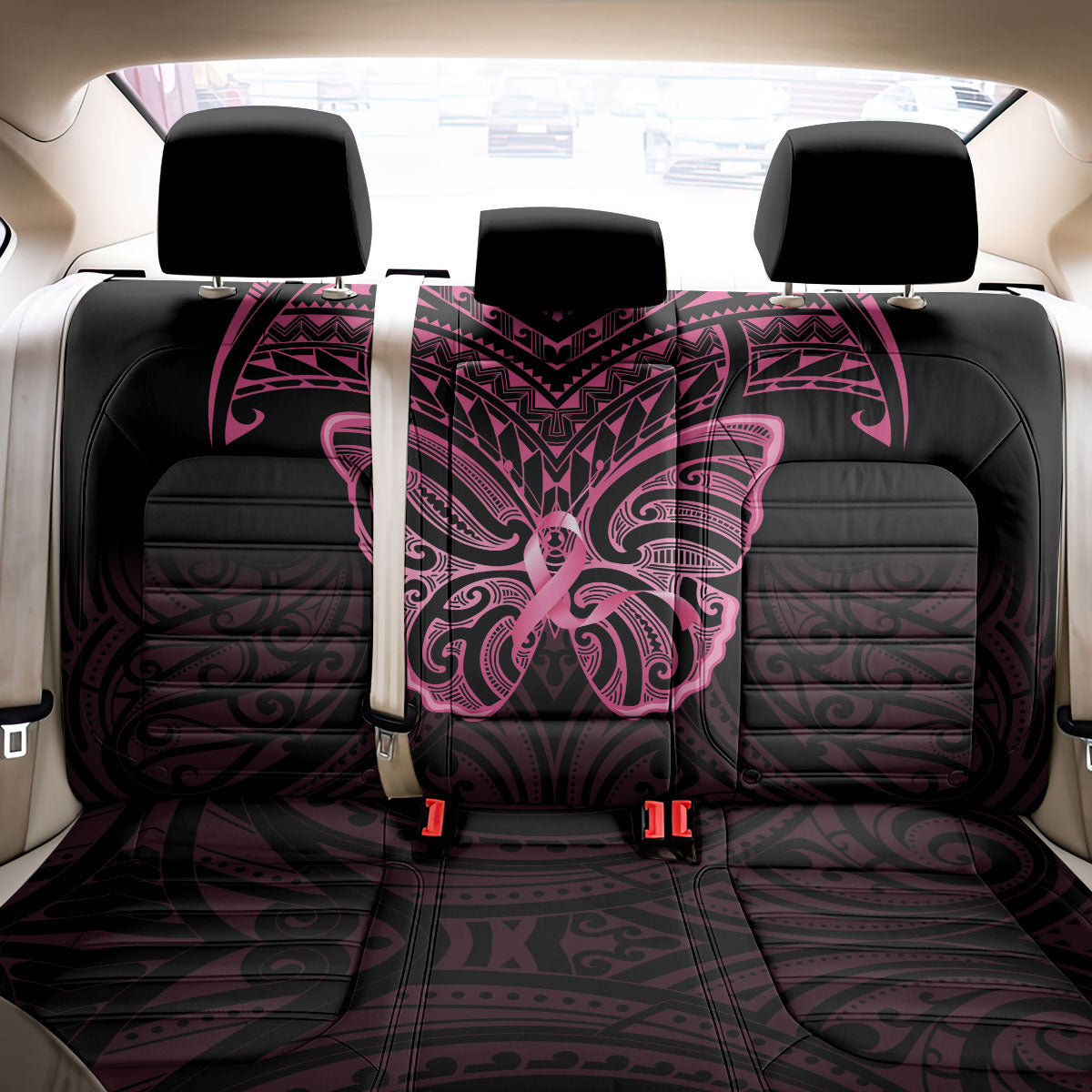 New Zealand Breast Cancer Support Back Car Seat Cover Maori Butterfly Pink Ribbon Black Version