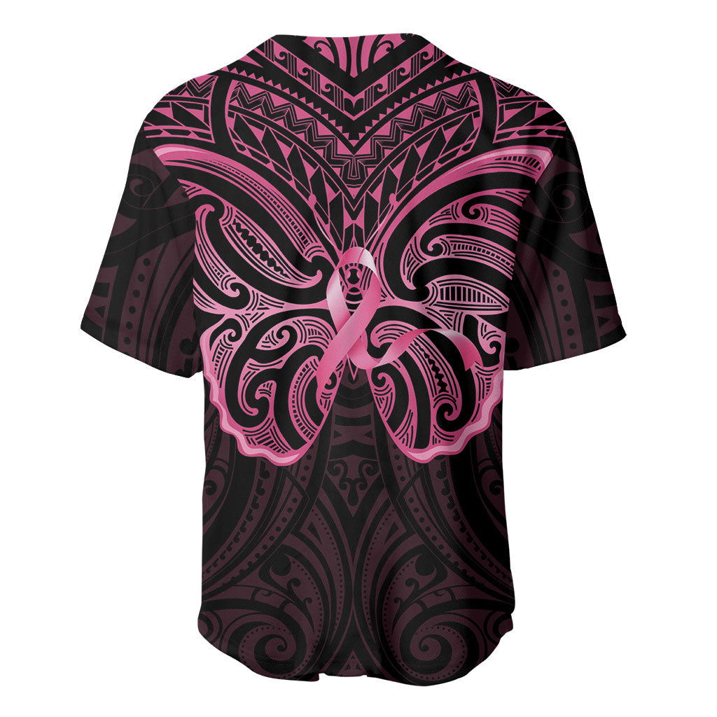 New Zealand Breast Cancer Support Baseball Jersey Maori Butterfly Pink Ribbon Black Version