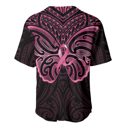 New Zealand Breast Cancer Support Baseball Jersey Maori Butterfly Pink Ribbon Black Version