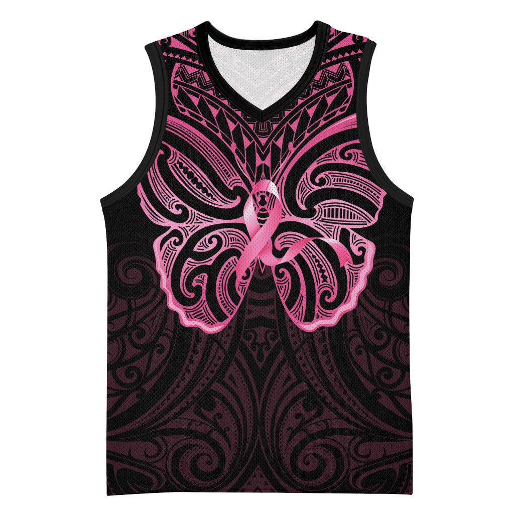 New Zealand Breast Cancer Support Basketball Jersey Maori Butterfly Pink Ribbon Black Version