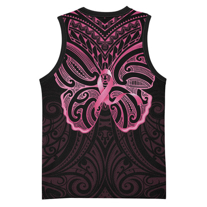 New Zealand Breast Cancer Support Basketball Jersey Maori Butterfly Pink Ribbon Black Version