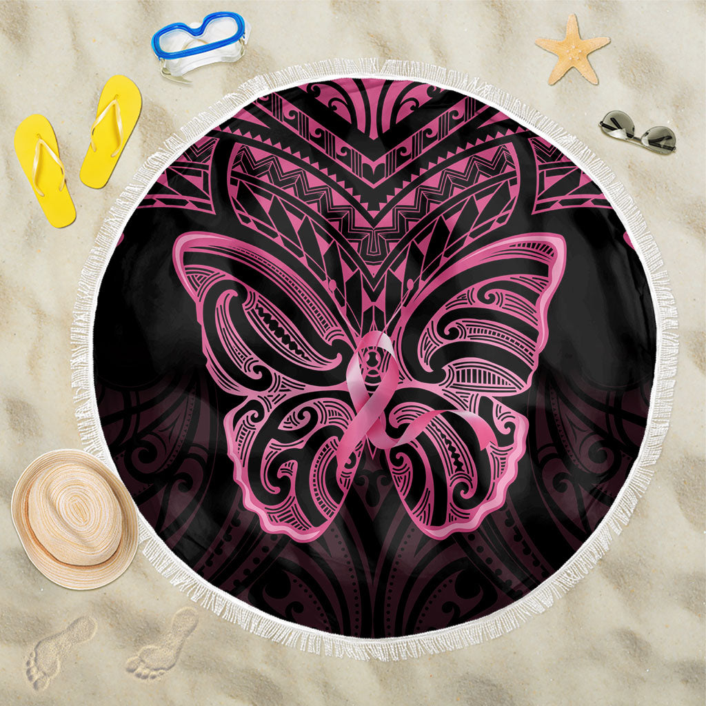 New Zealand Breast Cancer Support Beach Blanket Maori Butterfly Pink Ribbon Black Version