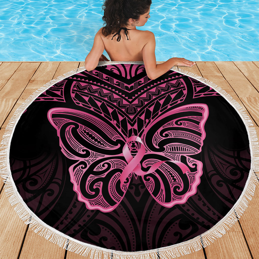 New Zealand Breast Cancer Support Beach Blanket Maori Butterfly Pink Ribbon Black Version