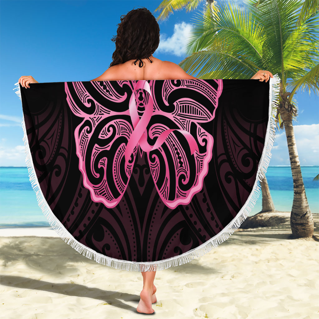 New Zealand Breast Cancer Support Beach Blanket Maori Butterfly Pink Ribbon Black Version