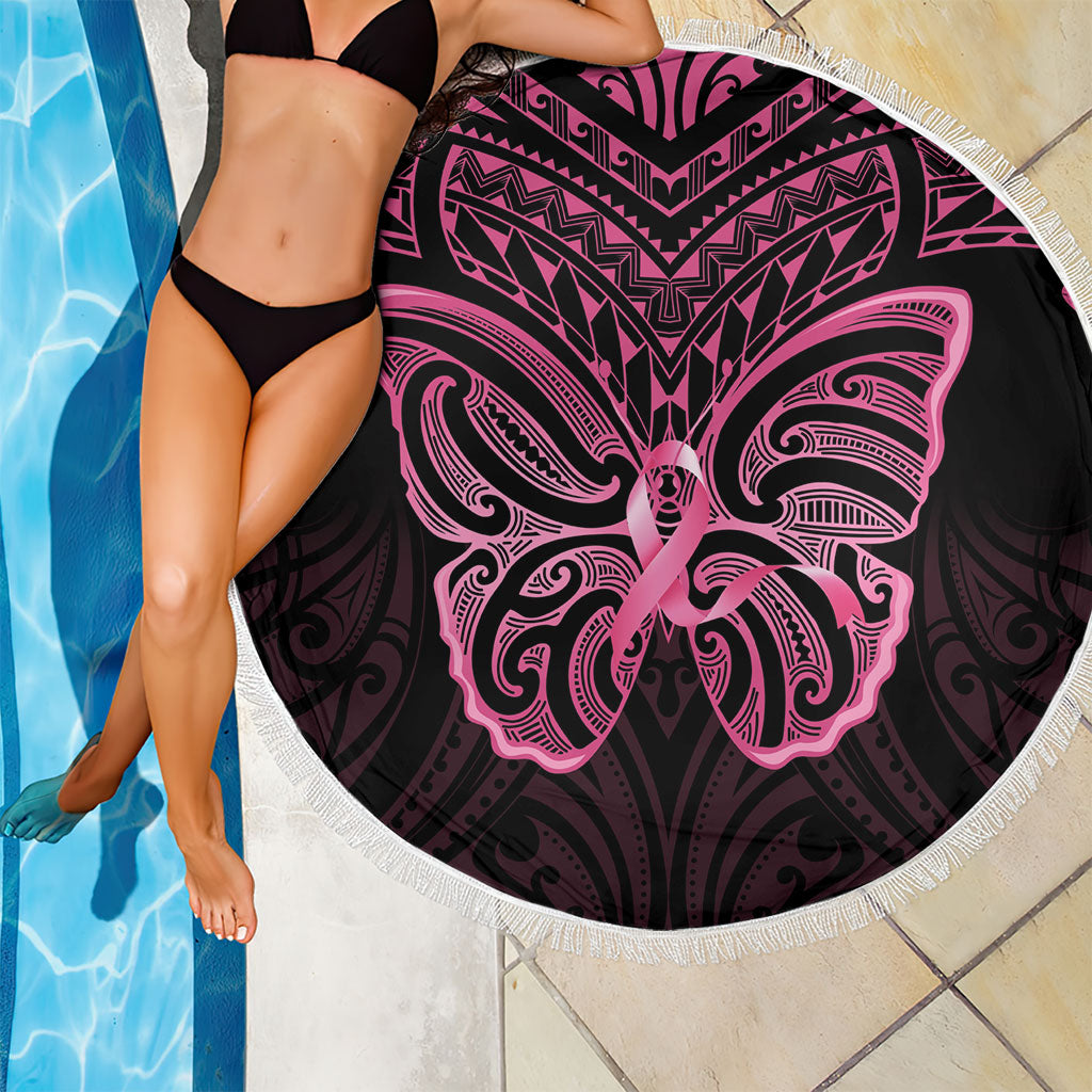 New Zealand Breast Cancer Support Beach Blanket Maori Butterfly Pink Ribbon Black Version