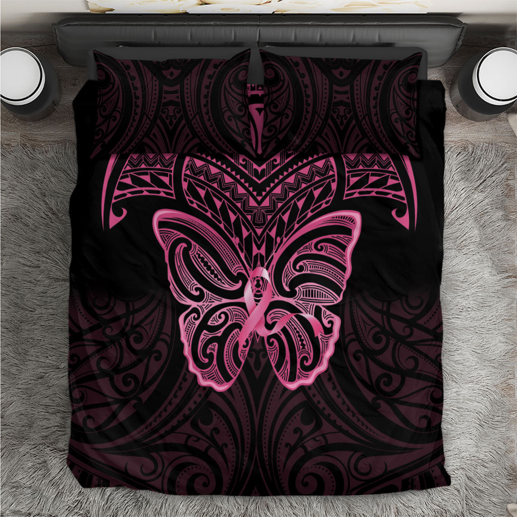 New Zealand Breast Cancer Support Bedding Set Maori Butterfly Pink Ribbon Black Version