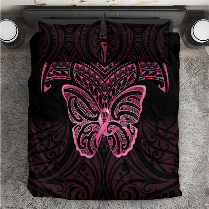 New Zealand Breast Cancer Support Bedding Set Maori Butterfly Pink Ribbon Black Version