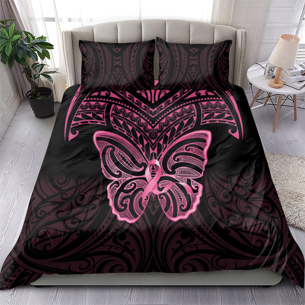 New Zealand Breast Cancer Support Bedding Set Maori Butterfly Pink Ribbon Black Version