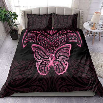 New Zealand Breast Cancer Support Bedding Set Maori Butterfly Pink Ribbon Black Version