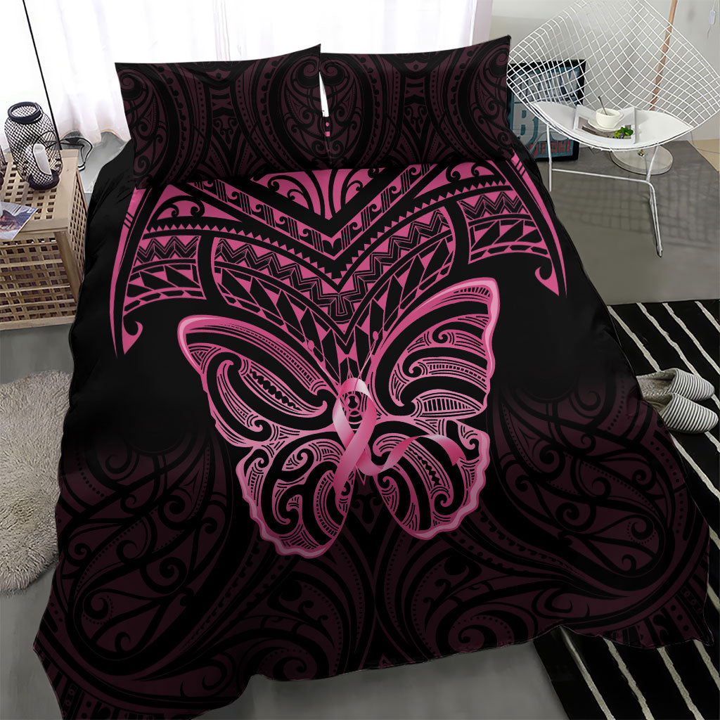 New Zealand Breast Cancer Support Bedding Set Maori Butterfly Pink Ribbon Black Version