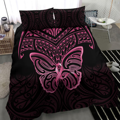 New Zealand Breast Cancer Support Bedding Set Maori Butterfly Pink Ribbon Black Version