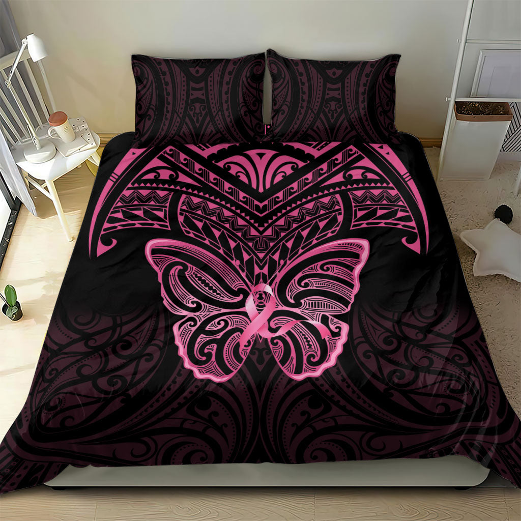 New Zealand Breast Cancer Support Bedding Set Maori Butterfly Pink Ribbon Black Version