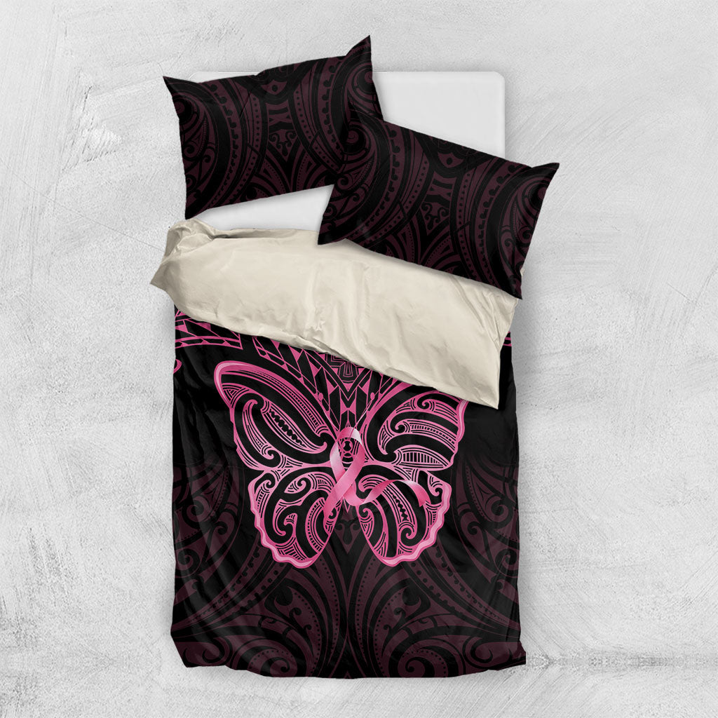 New Zealand Breast Cancer Support Bedding Set Maori Butterfly Pink Ribbon Black Version