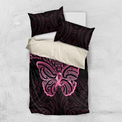 New Zealand Breast Cancer Support Bedding Set Maori Butterfly Pink Ribbon Black Version