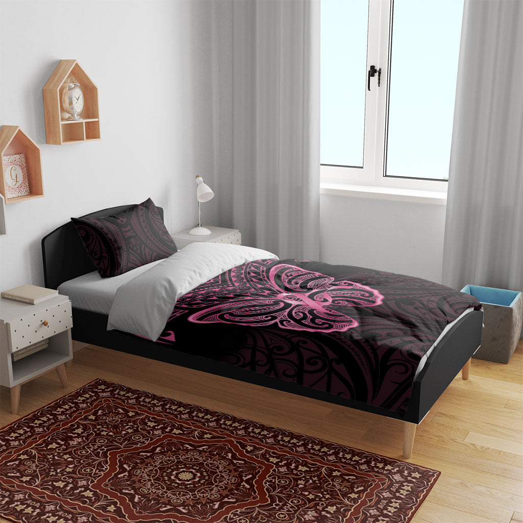 New Zealand Breast Cancer Support Bedding Set Maori Butterfly Pink Ribbon Black Version