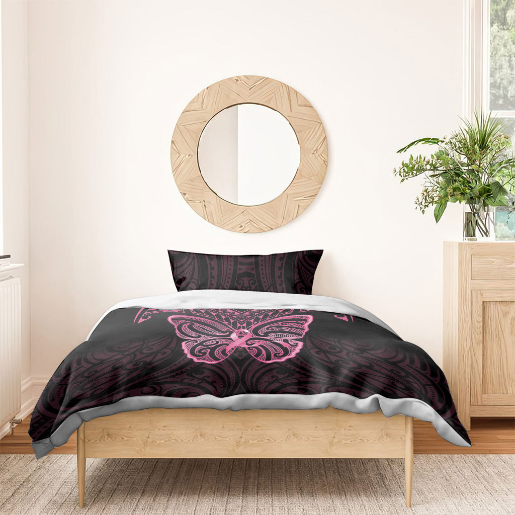 New Zealand Breast Cancer Support Bedding Set Maori Butterfly Pink Ribbon Black Version