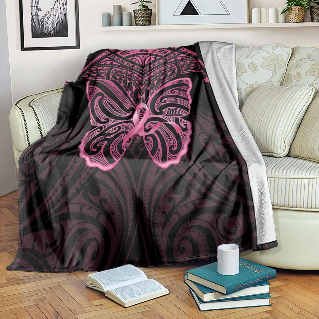 New Zealand Breast Cancer Support Blanket Maori Butterfly Pink Ribbon Black Version