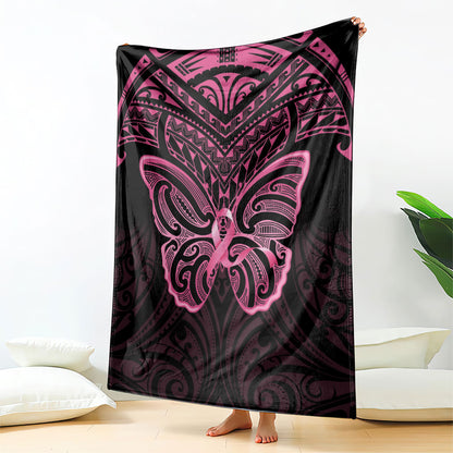 New Zealand Breast Cancer Support Blanket Maori Butterfly Pink Ribbon Black Version