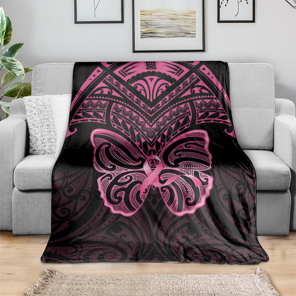 New Zealand Breast Cancer Support Blanket Maori Butterfly Pink Ribbon Black Version
