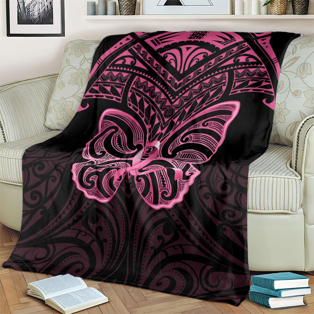 New Zealand Breast Cancer Support Blanket Maori Butterfly Pink Ribbon Black Version