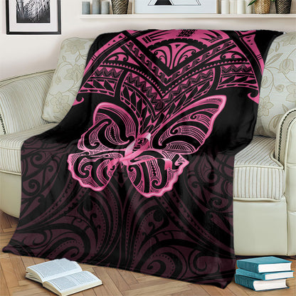 New Zealand Breast Cancer Support Blanket Maori Butterfly Pink Ribbon Black Version