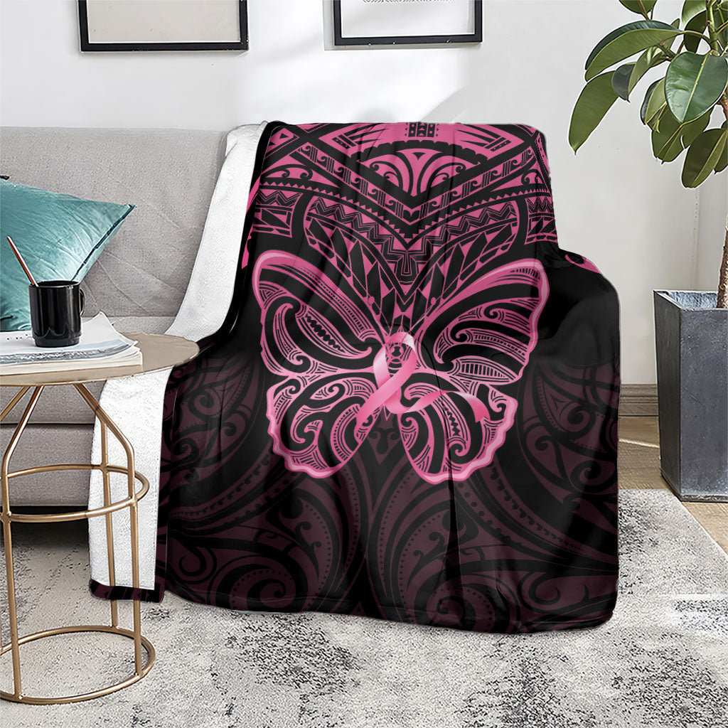 New Zealand Breast Cancer Support Blanket Maori Butterfly Pink Ribbon Black Version