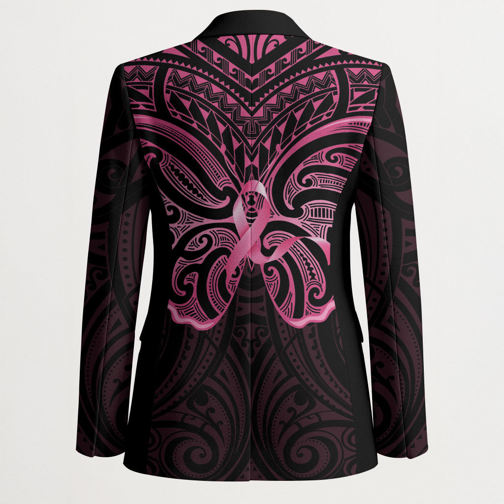 New Zealand Breast Cancer Support Blazer Maori Butterfly Pink Ribbon Black Version