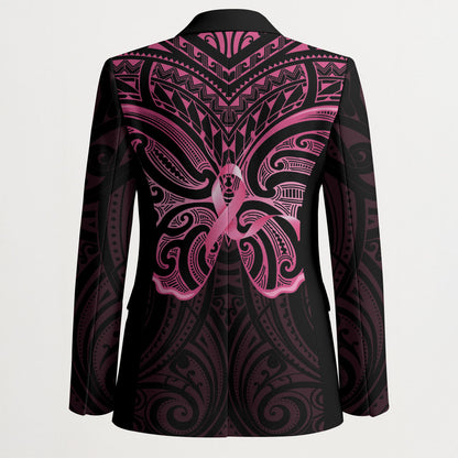 New Zealand Breast Cancer Support Blazer Maori Butterfly Pink Ribbon Black Version