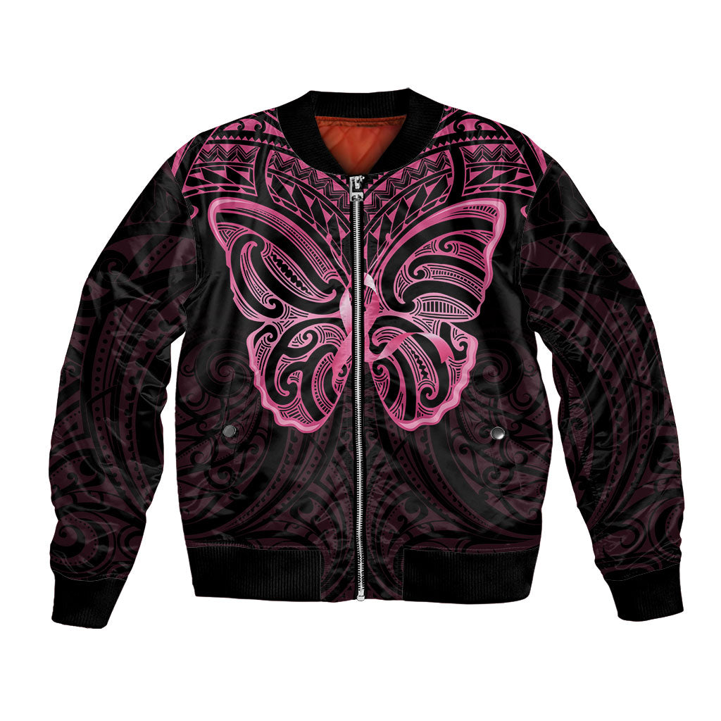 New Zealand Breast Cancer Support Bomber Jacket Maori Butterfly Pink Ribbon Black Version