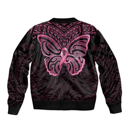 New Zealand Breast Cancer Support Bomber Jacket Maori Butterfly Pink Ribbon Black Version