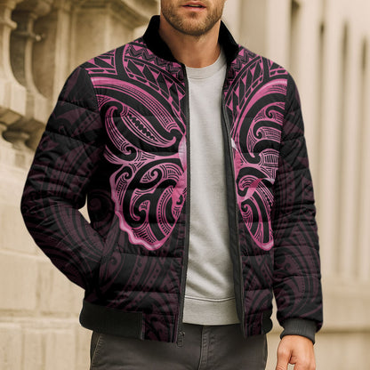 New Zealand Breast Cancer Support Bomber Puffer Jacket Maori Butterfly Pink Ribbon Black Version