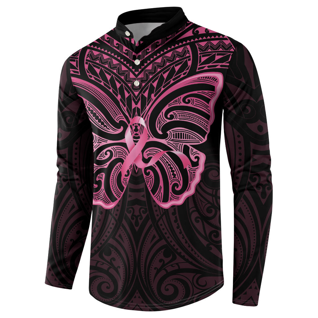 New Zealand Breast Cancer Support Button Sweatshirt Maori Butterfly Pink Ribbon Black Version